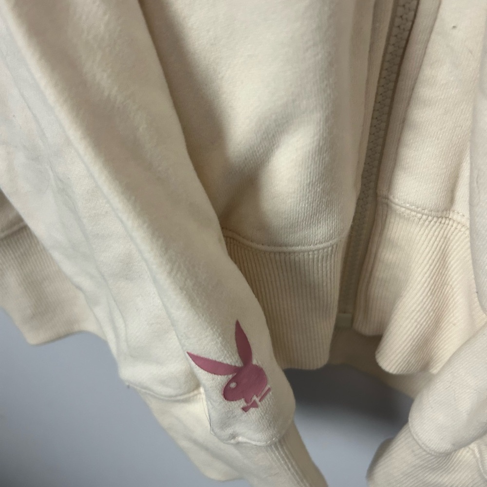 Pacsun Playboy Zip-Up Hoodie light yellow w pink bunny oversized medium - Picture 4 of 6